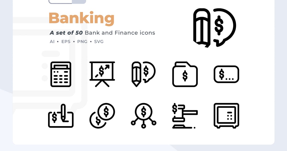 50枚银行/金融主题线条图标素材 Smoothline – 50 Bank and Finance icon set