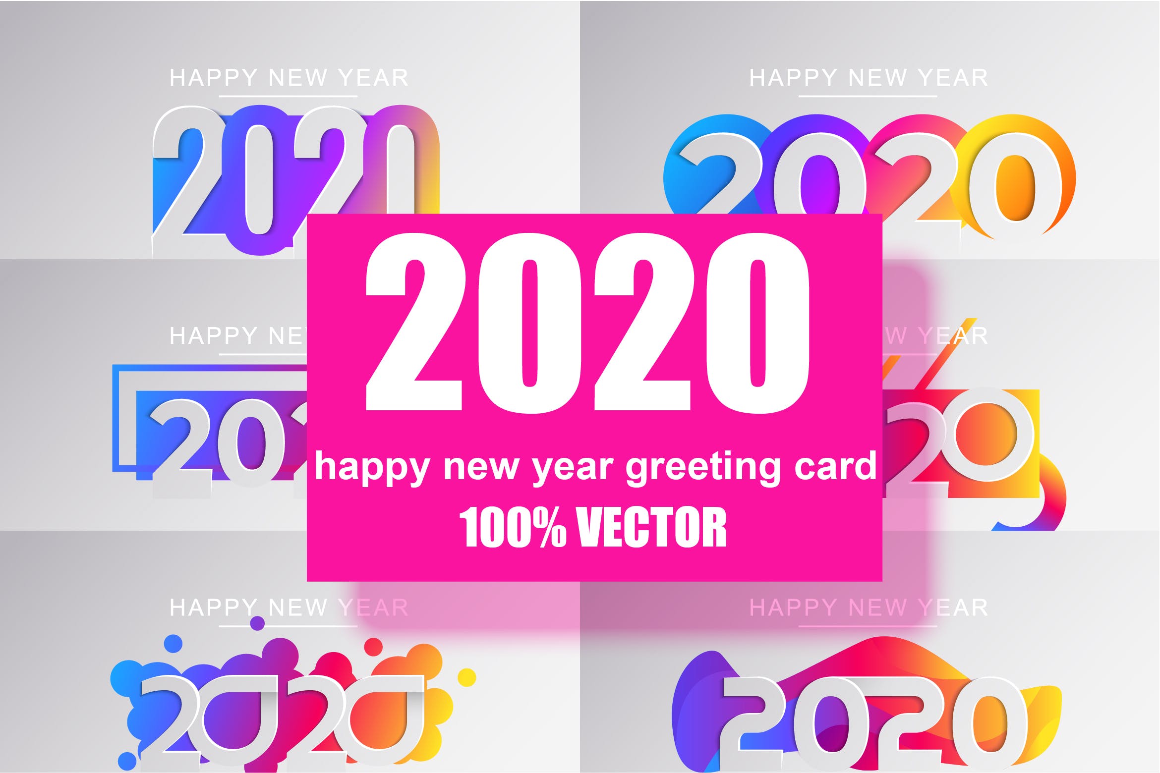 2020新年数字彩色矢量设计图形素材 2020 Happy New Year Greeting Card