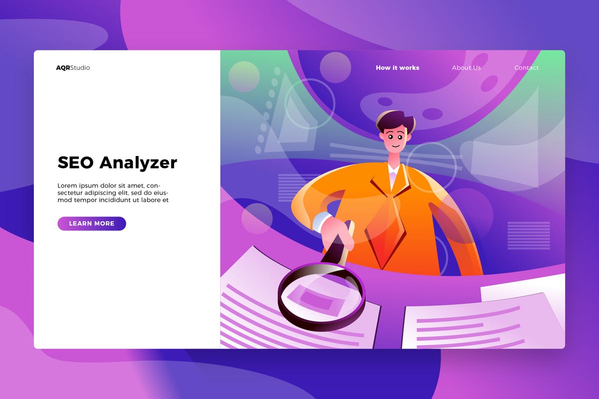 SEO服务概念插画网站Banner&着陆页模板 SEO Analyzer – Banner & Landing Page