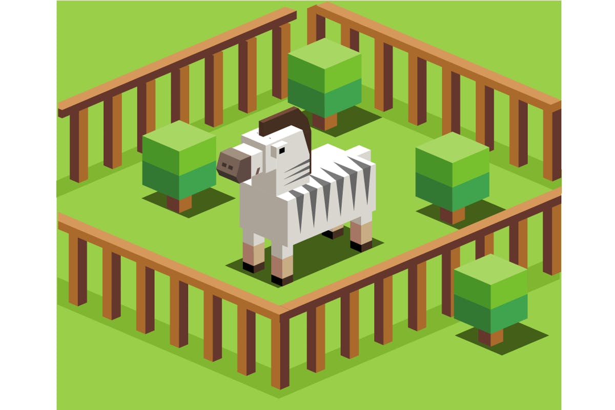 动物园里的斑马2.5D矢量插画免费素材 zebra in a zoo