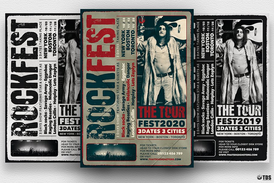 嬉皮风摇滚音乐活动传单PSD模板 Distressed Rockfest Flyer PSD