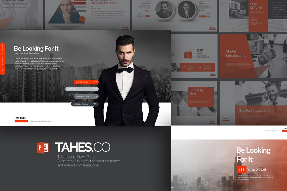 商务风格企业策划PPT幻灯片模板 Tahes.Co PowerPoint Template