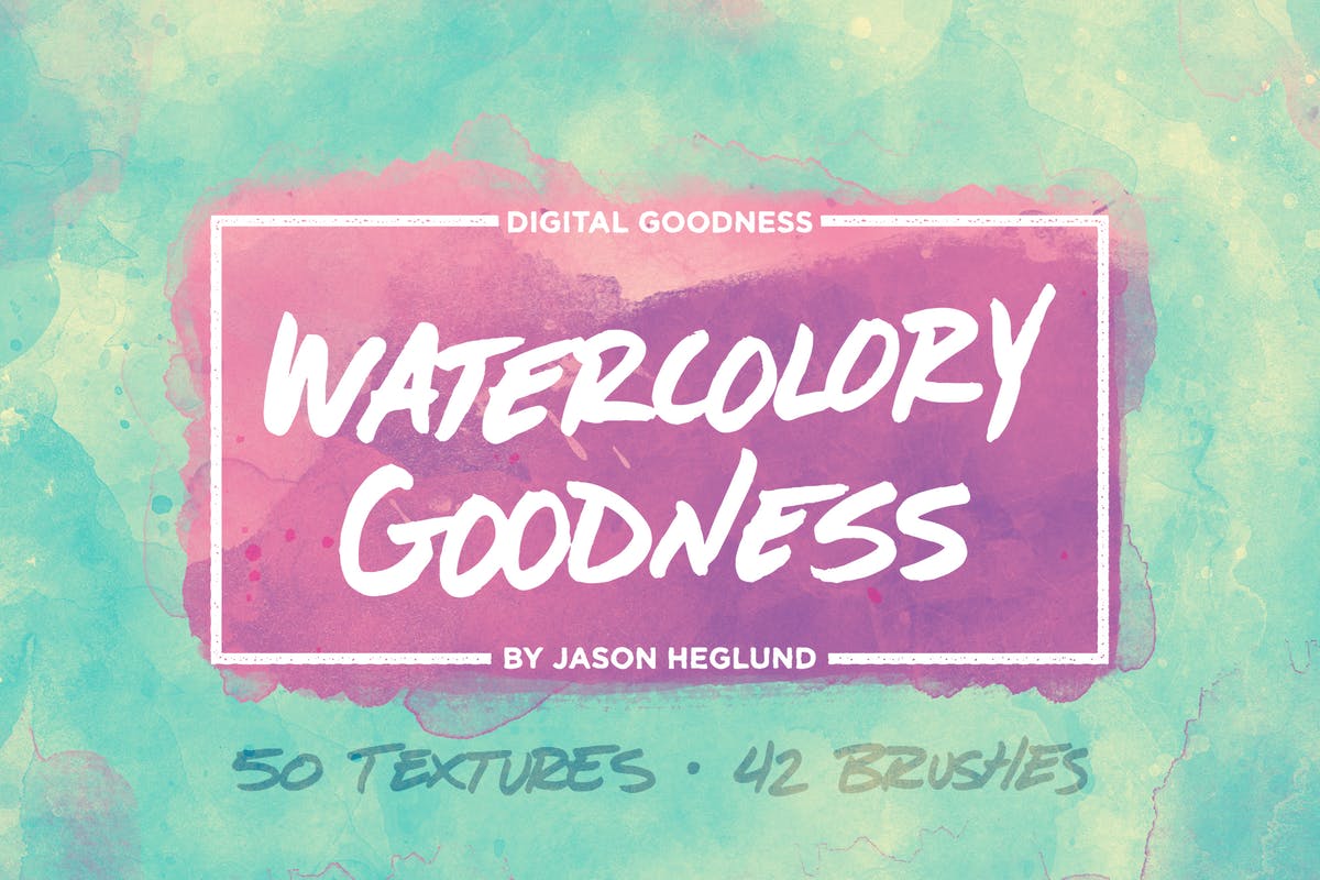 40+水彩图案印章纹理&PSD笔刷 The Watercolory Goodness Bundle