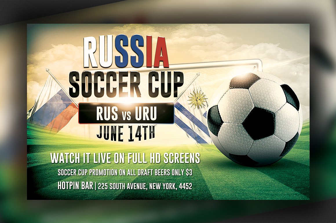 足球世界杯比赛宣传传单模板 Soccer World Cup Flyer Template