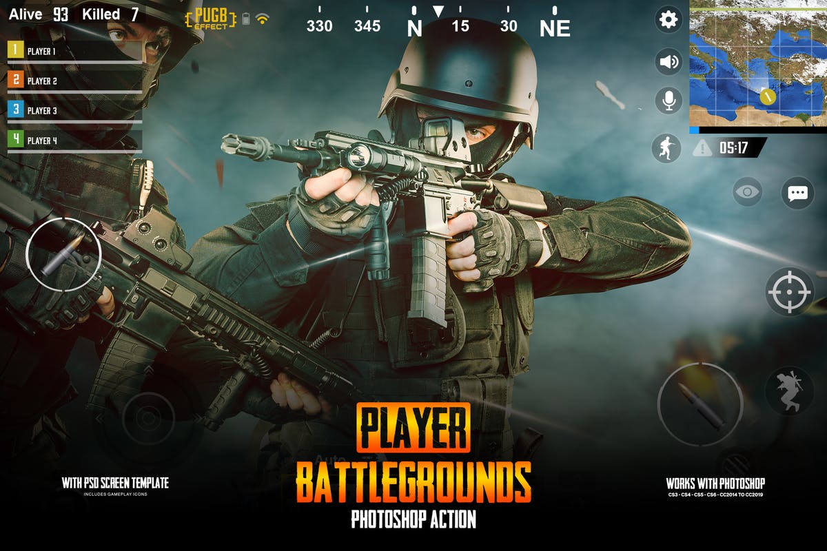 绝地求生游戏玩家战场背景生成PS动作 Player Battlegrounds Photoshop Action PUGB