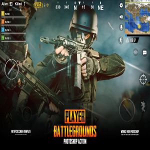 绝地求生游戏玩家战场背景生成PS动作 Player Battlegrounds Photoshop Action PUGB