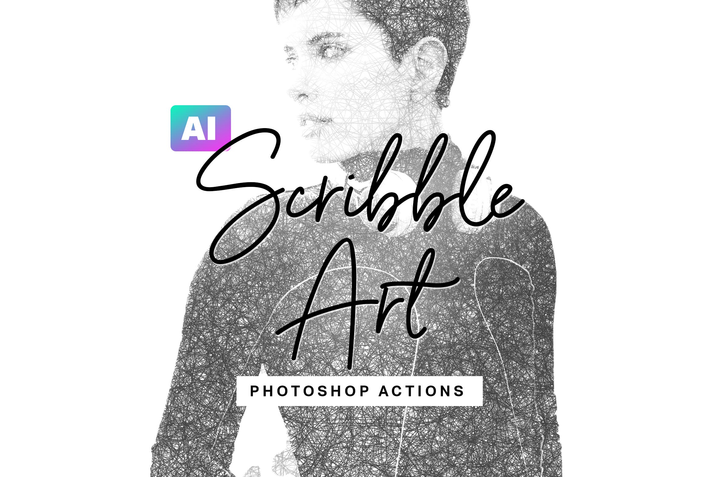 建筑素描艺术绘画效果一键生成PS动作 AI Scribble Art Photoshop Actions