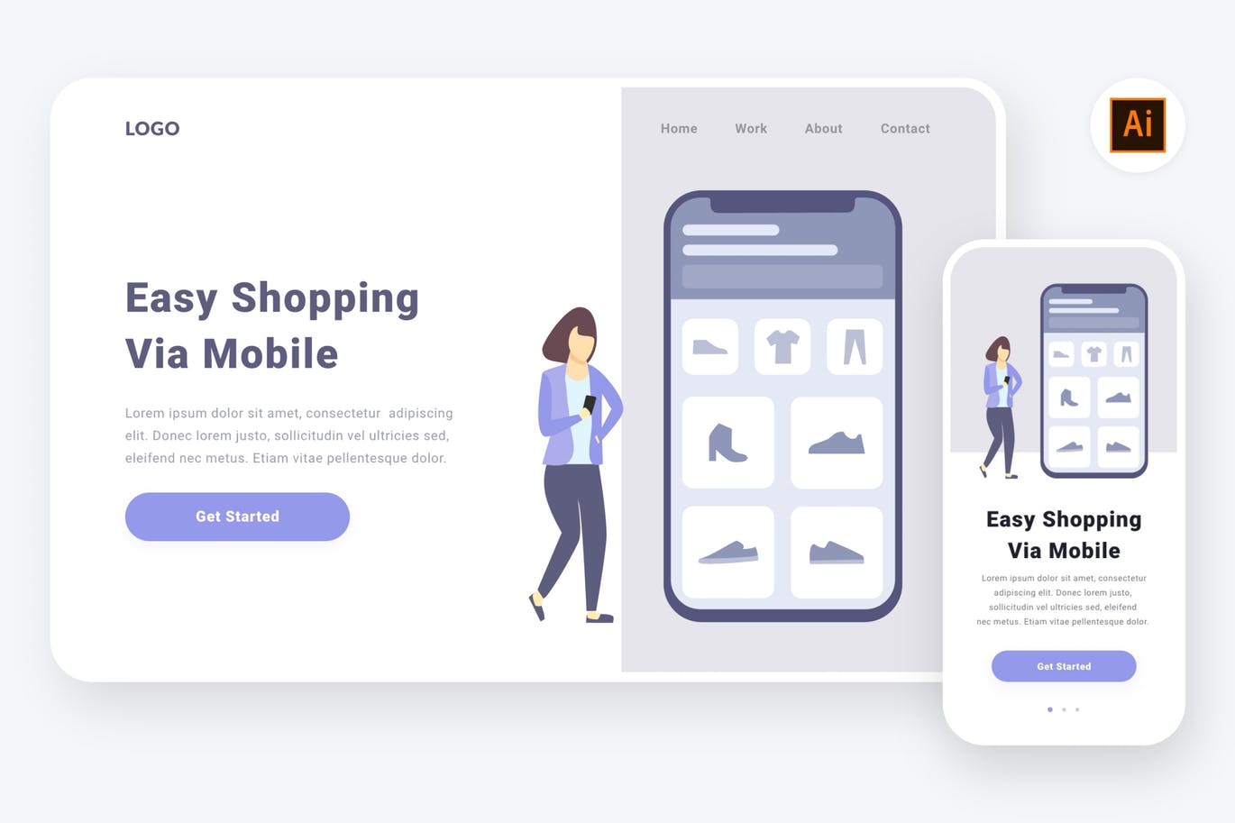 时尚购物主题APP&Web设计矢量插画素材 Shopping via mobile illustration (AI, SVG)