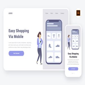 时尚购物主题APP&Web设计矢量插画素材 Shopping via mobile illustration (AI, SVG)