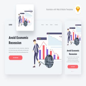 经济研究分析网站设计矢量插画素材[SKETCH&SVG] Economic recession illustration (Sketch & SVG)