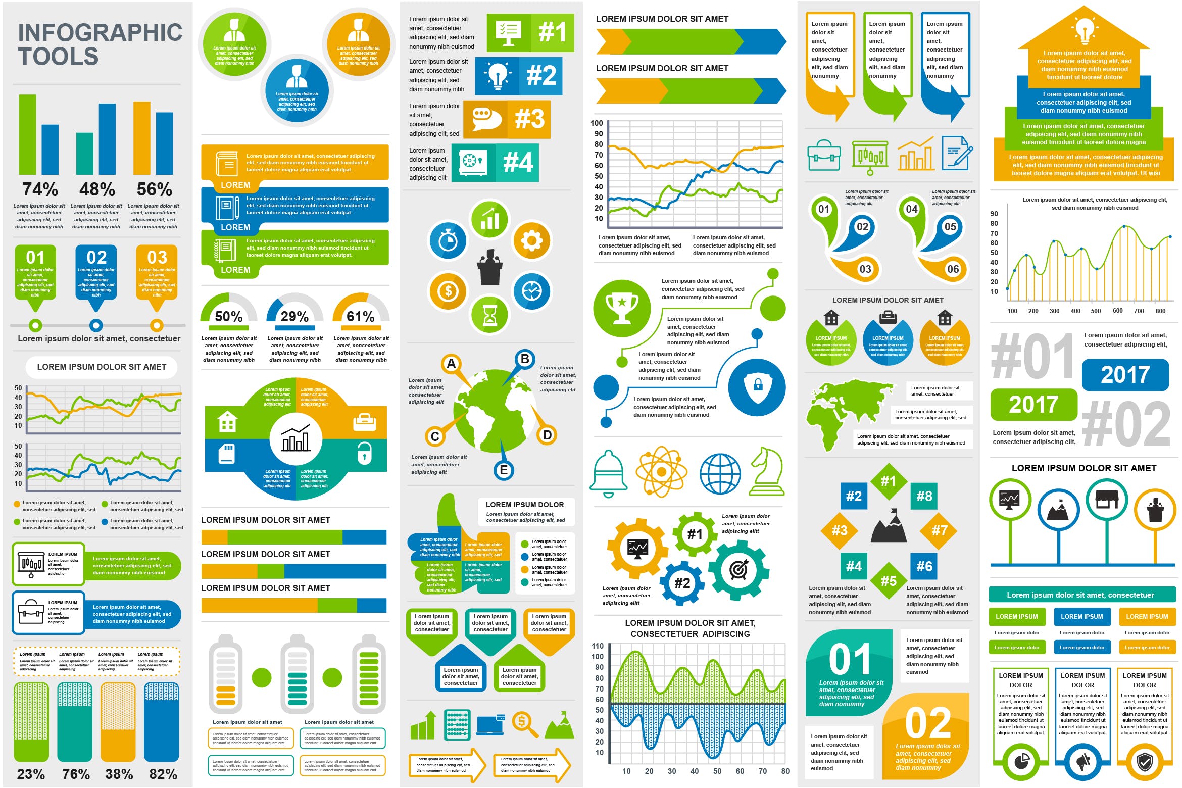可视化数据分析信息图表设计素材模板 Set Infographic Elements Template