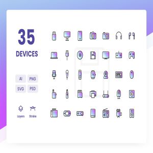 35枚办公设备渐变色矢量图标素材 Devices – Icons Pack (Gradient)
