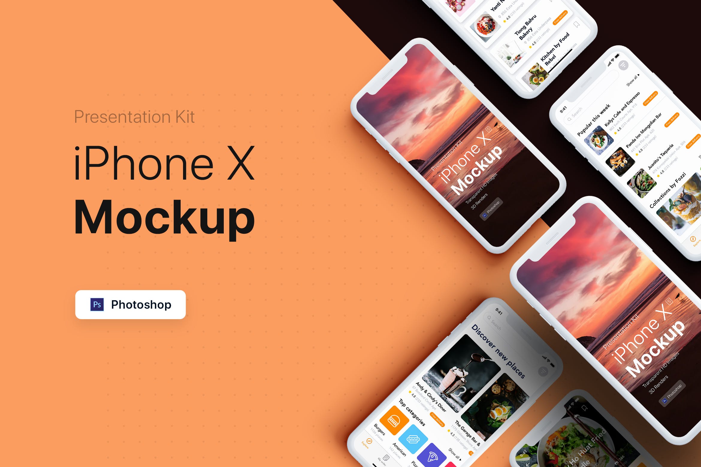 APP界面设计截图预览iPhone X手机样机模板v3 Presentation Kit – iPhone showcase Mockup