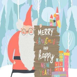 圣诞老人&圣诞节庆祝主题矢量手绘插画 Santa Claus celebrating Christmas. Vector illustra