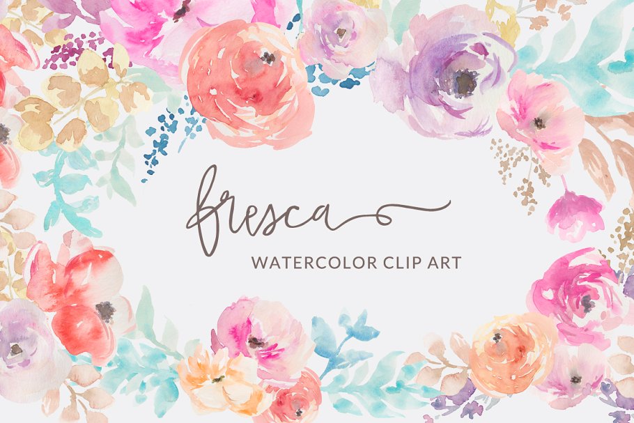 水彩花卉剪贴画 Fresca- Watercolor Flower Clip Art