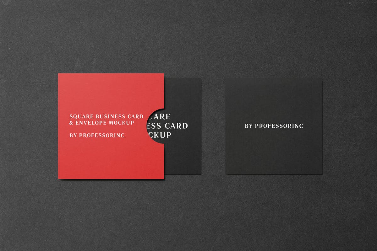 黑色方形商业名片样机模板 Square Business Card Mockup – Black Edition