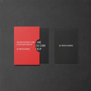 黑色方形商业名片样机模板 Square Business Card Mockup – Black Edition