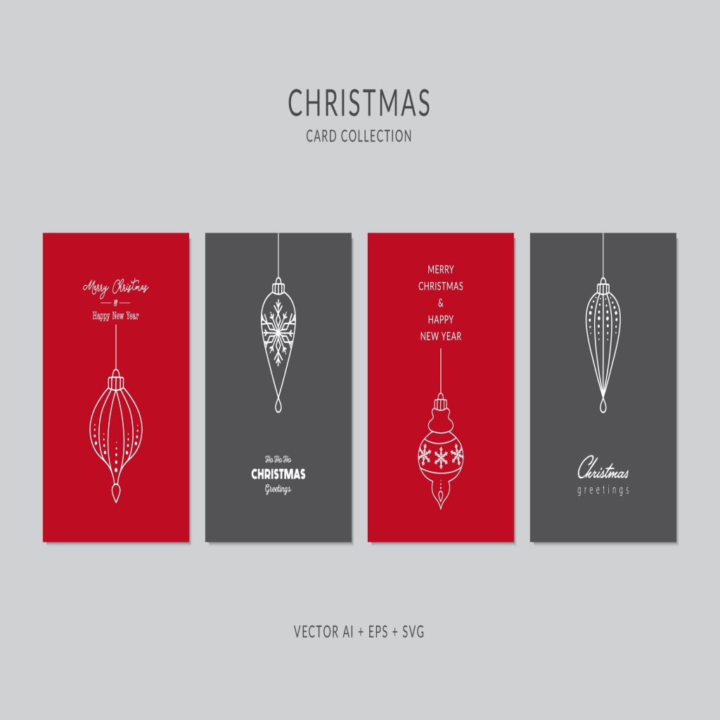 简笔画艺术风格圣诞节贺卡矢量设计模板集v4 Christmas Greeting Card Vector Set插图
