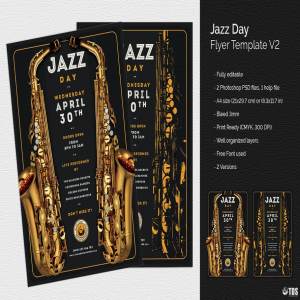爵士音乐现场演奏会海报传单PSD模板V.2 Jazz Day Flyer PSD V2