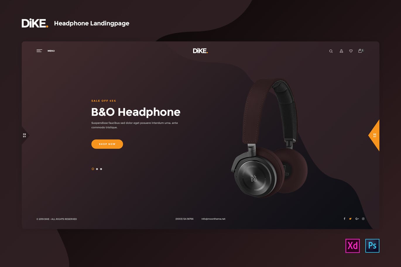 耳机品牌网站着陆页设计模板[PSD&XD] Dike – Headphone Landing page Template
