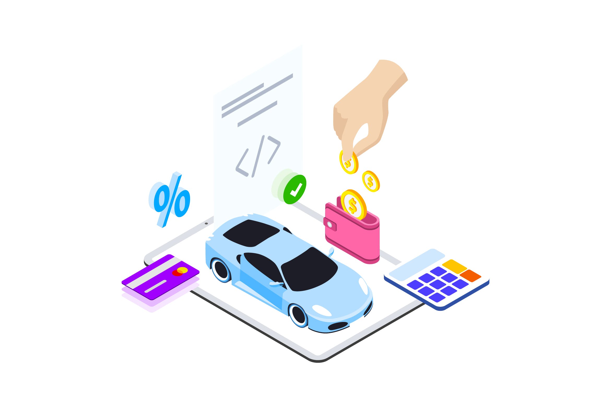 区块链技术智能合约概念插画素材v15 Smart Contract on Blockchain Isometric 15 – TU