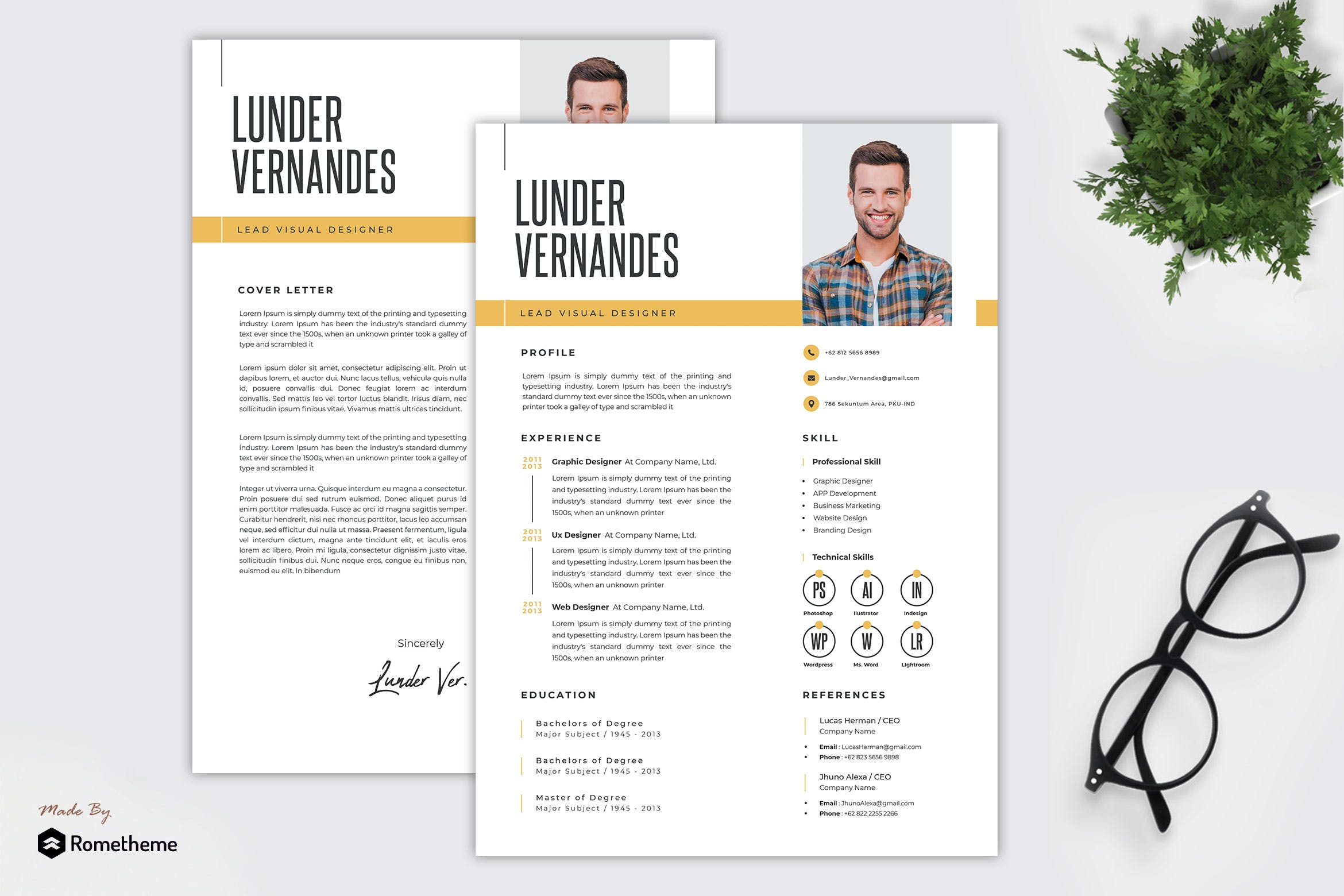 顶尖视觉设计师个人电子简历模板 Lunder Vernandes – Resume Template TS