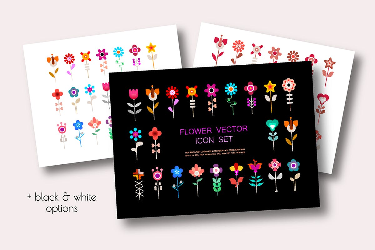 4组花卉矢量图标合集 4 Option of a Flower Vector Icon Set