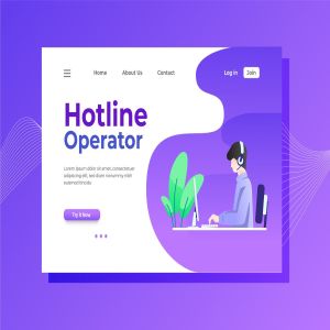 客服热线场景概念插画着陆页模板 Hotline Operator Landing Page Illustration