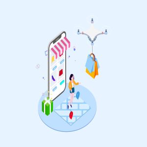 无人机快递派送场景等距概念插画v1 Drones Delivery Isometric Illustration – T2