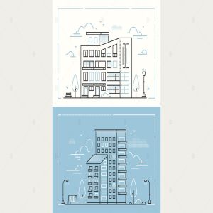 城市建筑线条设计风格插画素材 City buildings – line design style illustrations插图1