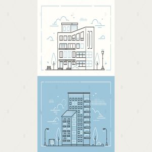 城市建筑线条设计风格插画素材 City buildings – line design style illustrations