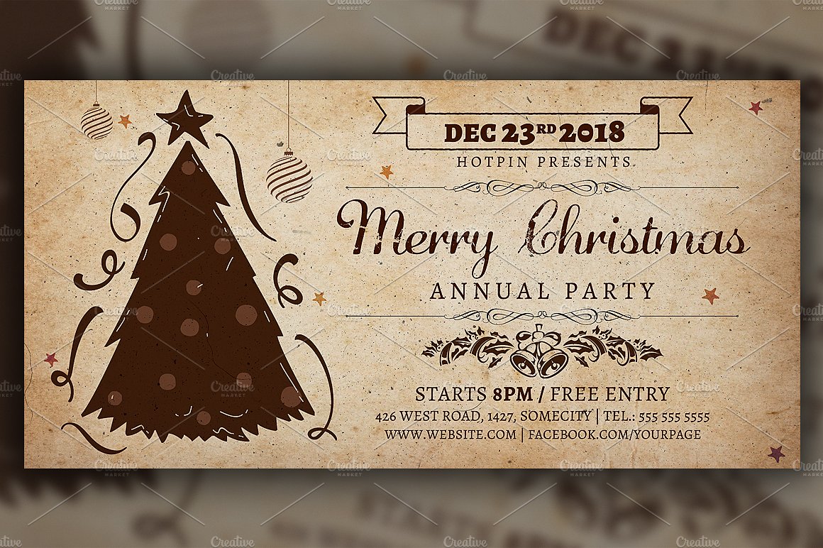 复古圣诞邀请贺卡制作模板 Vintage Christmas Invitation Flyer