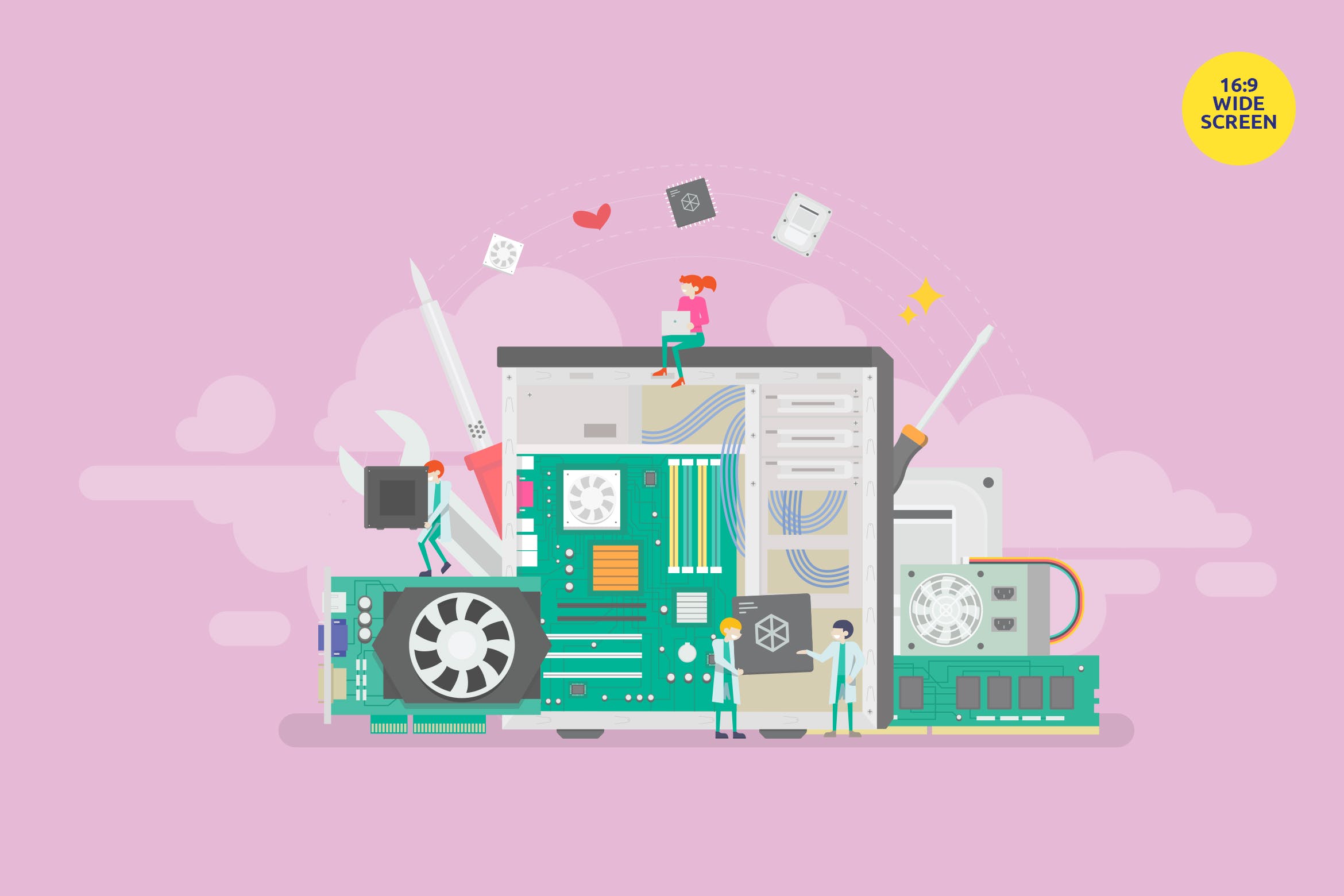 PC电脑维修主题矢量概念插画 PC Maintenance Vector Concept Illustration