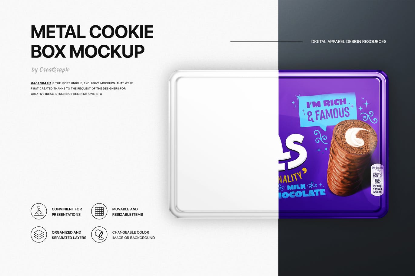 高品质的金属曲奇饼干盒子样机展示模型mockups