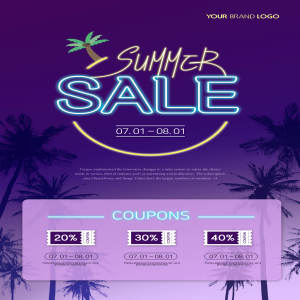 夏季主题折扣活动优惠券海报设计素材