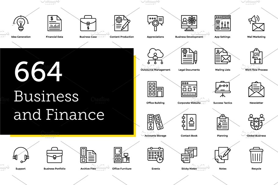 664款金融主题业务财务线条图标 664 Business and Finance Line Icons