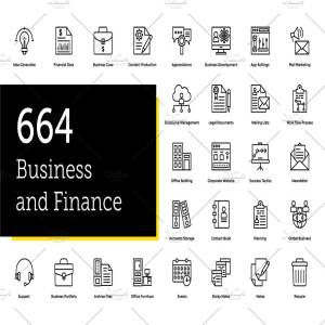 664款金融主题业务财务线条图标 664 Business and Finance Line Icons