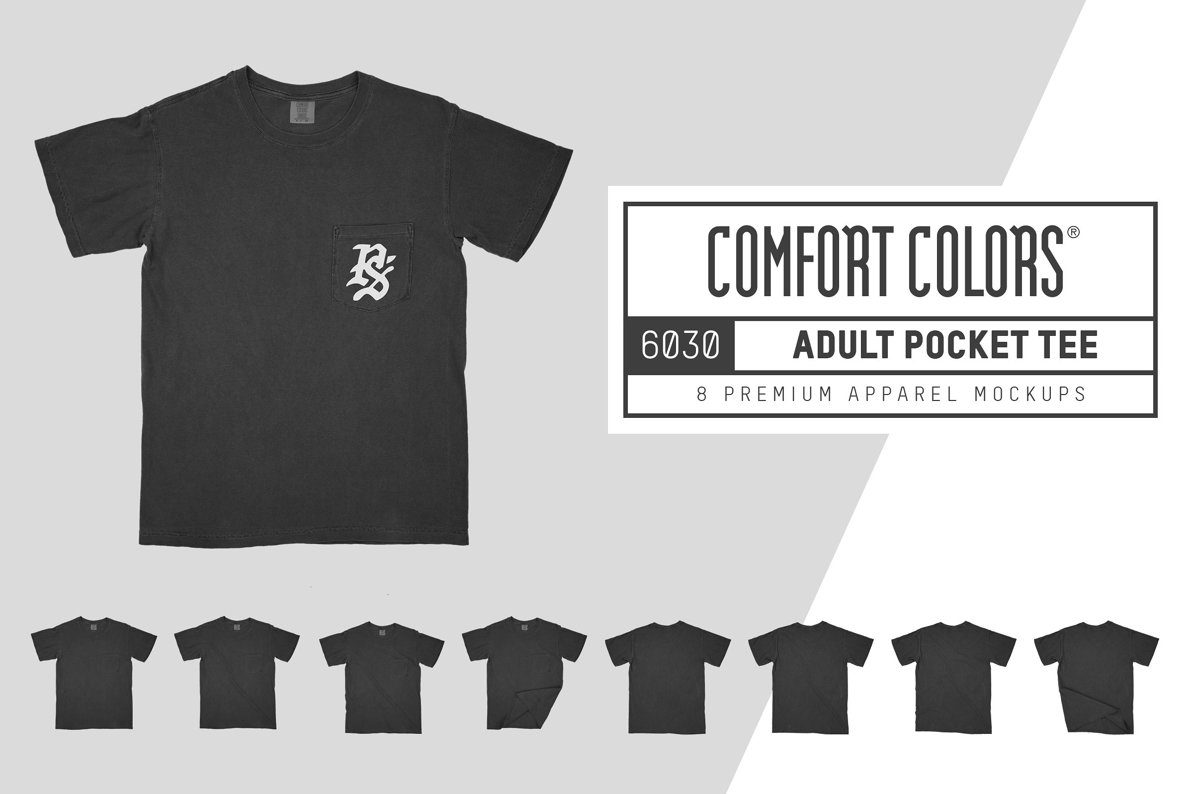舒适的男士圆领T恤服装样机 Comfort Colors 6030 Adult Pocket Tee