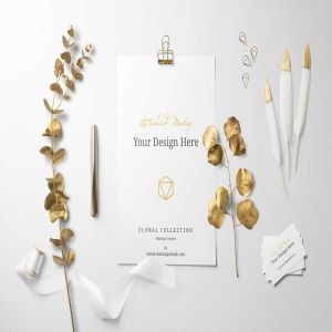 金色箔片花卉品牌样机模板 Golden Floral Branding Mockup