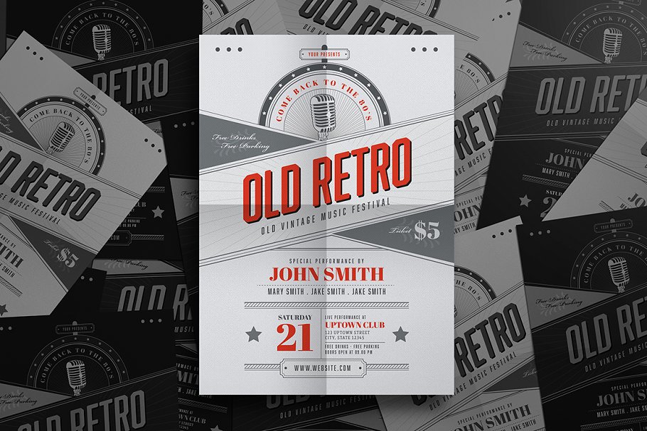 复古独立音乐节宣传单模板设计素材 OLD Vintage Indie Flyer