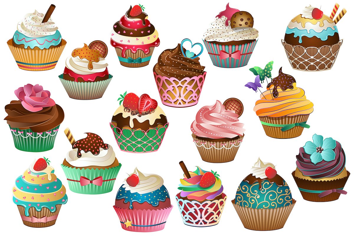漂亮的手绘纸杯蛋糕插画 Cupcake Clipart Vector, PNG & JPG