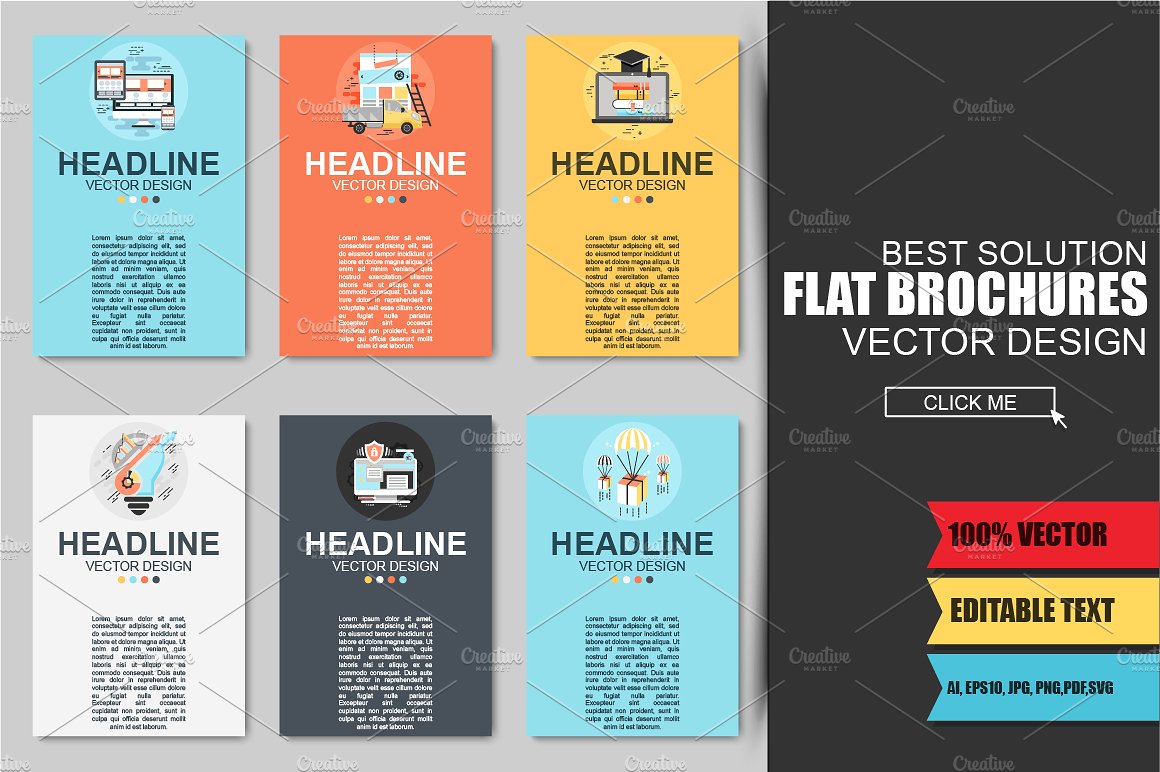 扁平风格企业多用途小册子模板 Flat Business Brochures