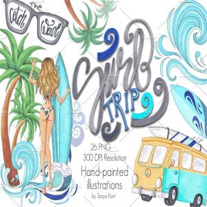 冲浪主题手绘插画合集 Surf Trip Hand-painted Collection