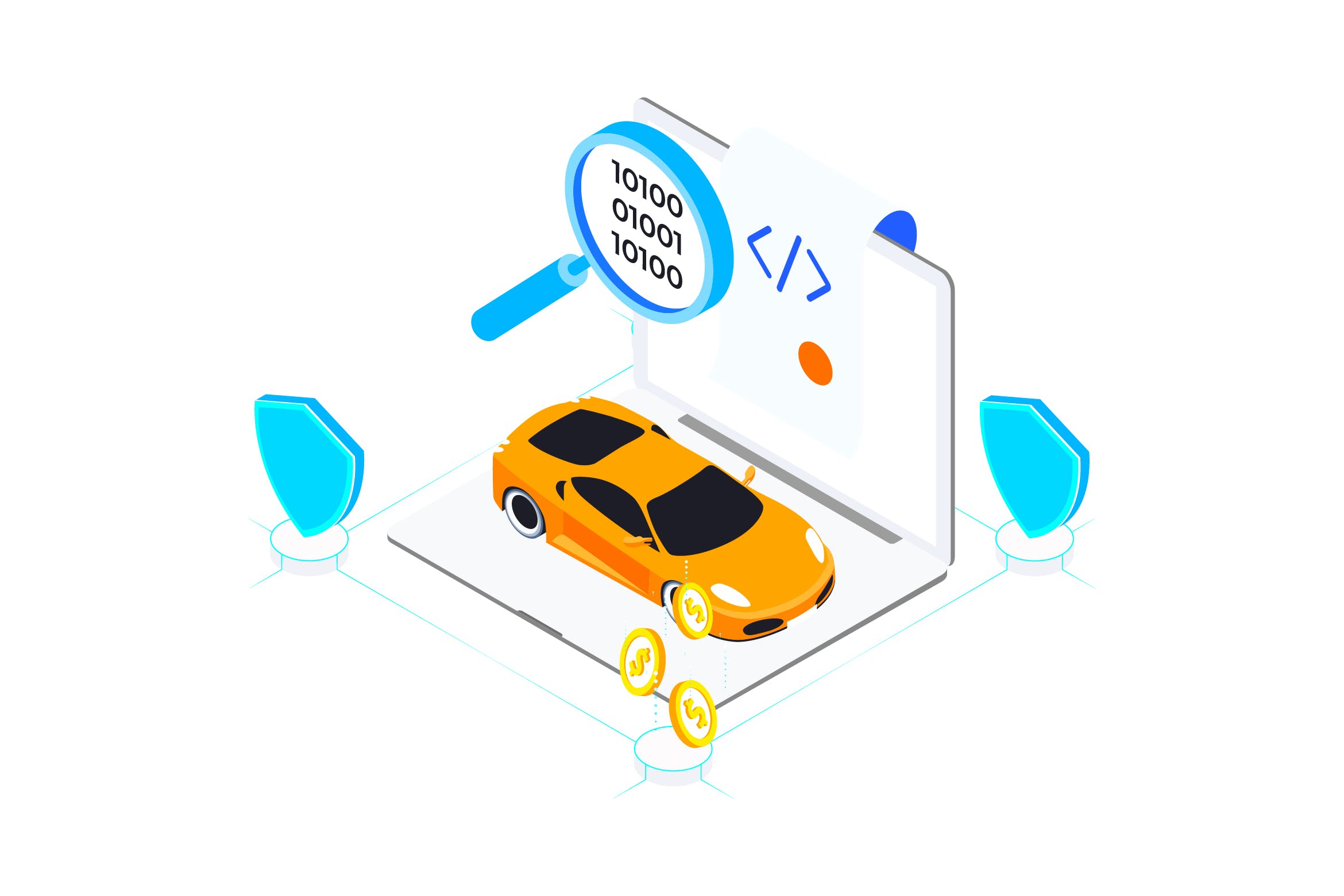 区块链技术智能合约概念插画素材v4 Smart Contract on Blockchain Isometric 4 – TU