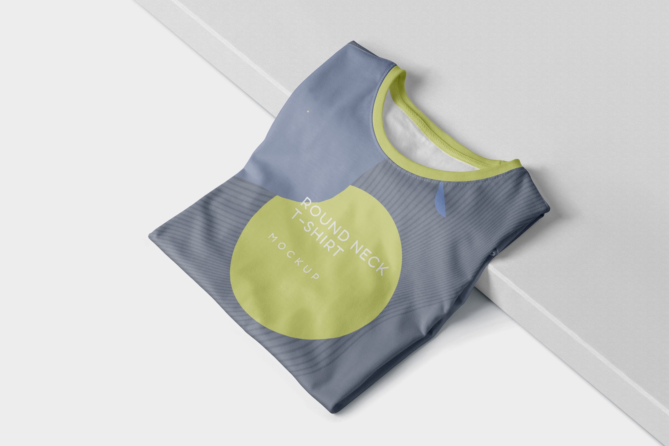 圆领T恤折叠状态印花设计展示样机模板 Folded Round-Neck T-Shirts Mockups