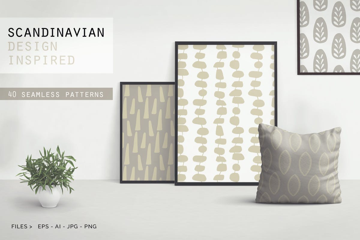 斯堪的纳维亚风格布艺印刷印花图案合集 Scandinavian Patterns set of 40