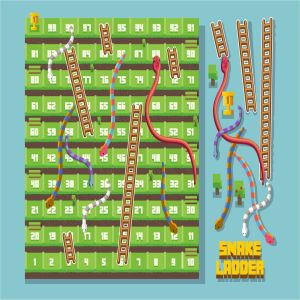 益智游戏蛇与梯子场景2.5D矢量插画 Snake and Ladder Board game