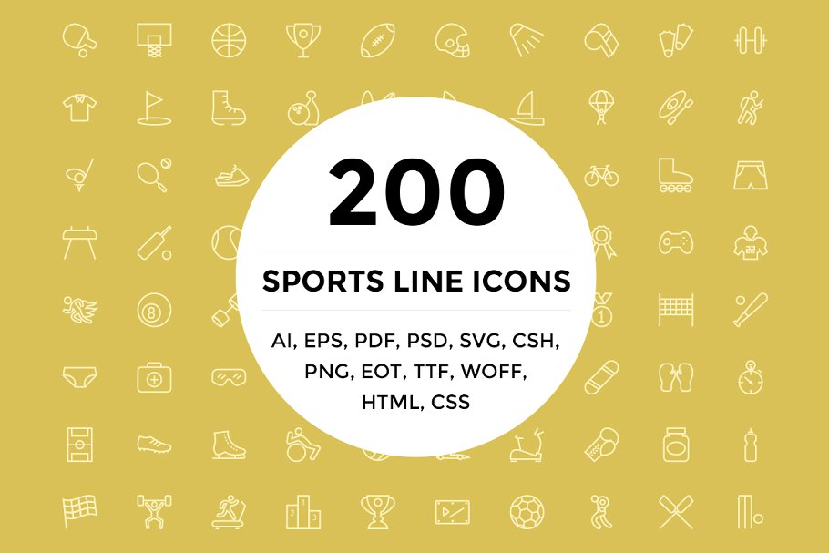 200个体育主题运动系列图标 200 Sports Line Icons