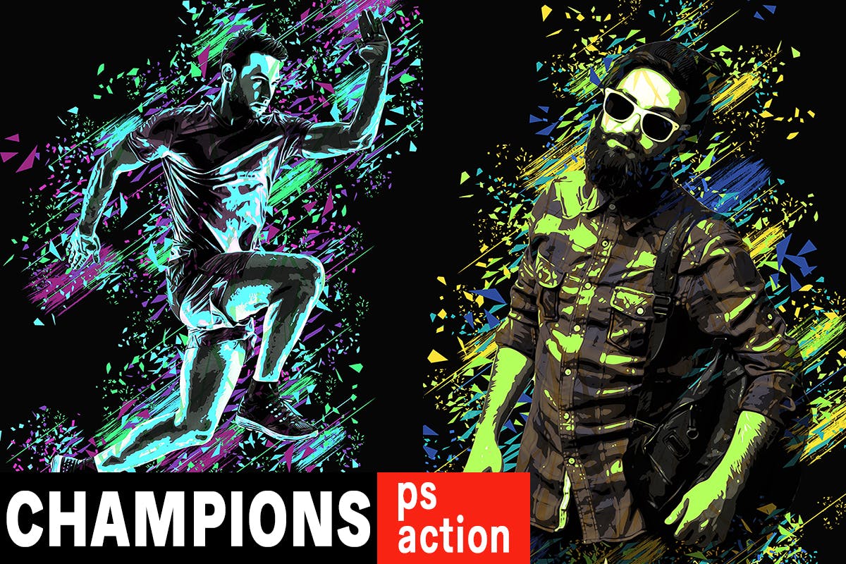 几何形状抽象风格照片特效PS动作 Champions Photoshop Action