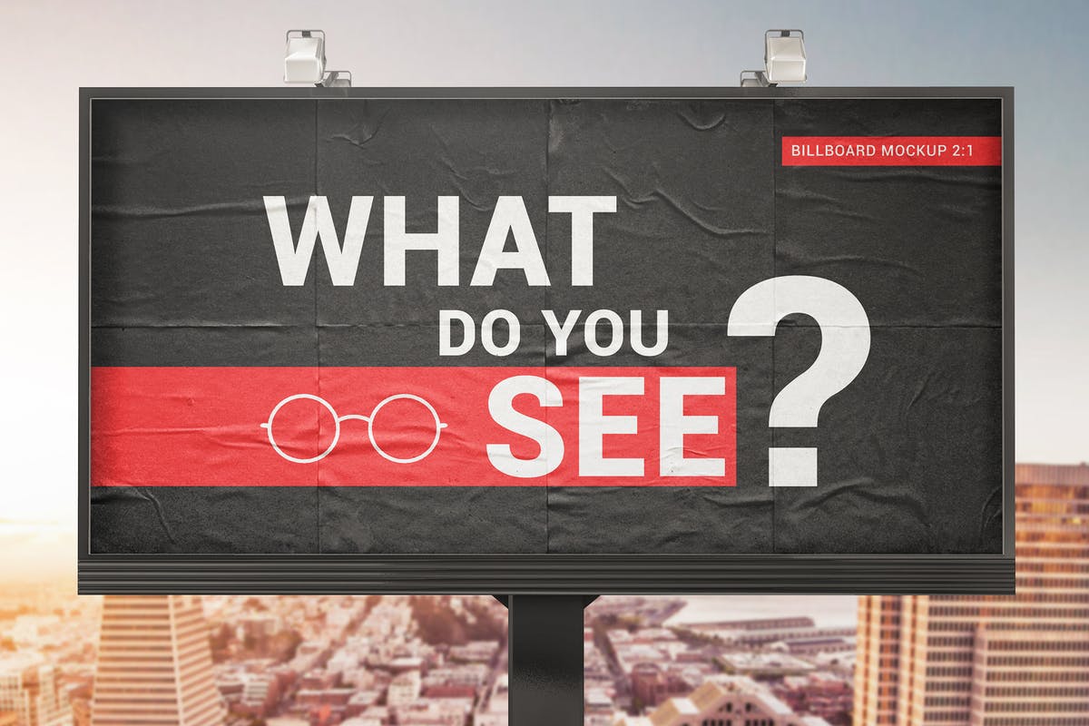 胶合纸效果广告牌样机 Billboard With Glued Paper Effect Mockups